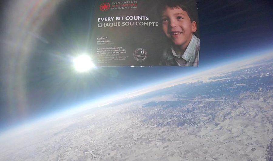 Air Canada Foundation charity envelope in near space